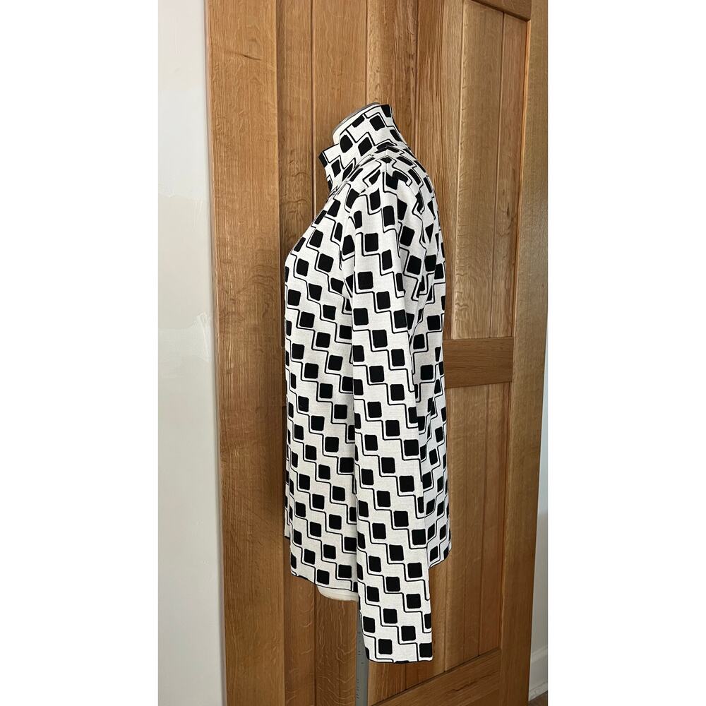 Quiet Luxury St. John Wool Stretch Maximalist Black White Mock Neck Sweater Sz L - Picture 4 of 14